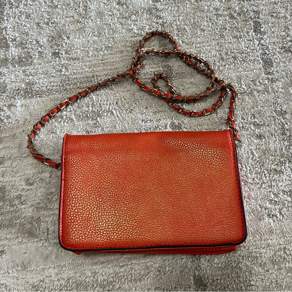 Bebe Red Orange Gold Chain Crossbody Flap Bag Women’s Purse - Picture 6 of 6